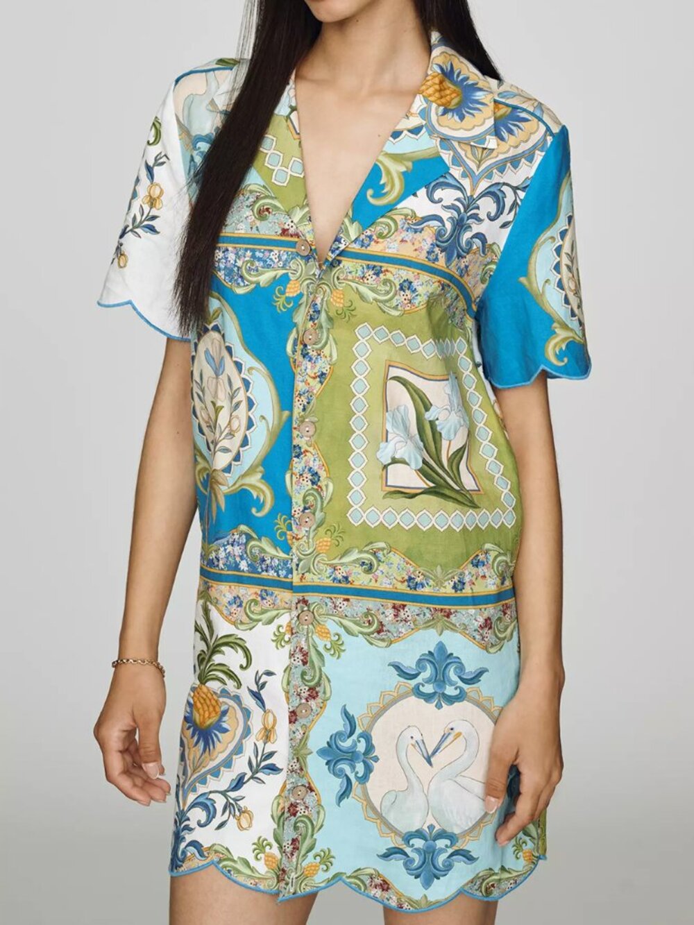 Farm Rio x Anthropologie Scalloped Shirt Dress - XXS